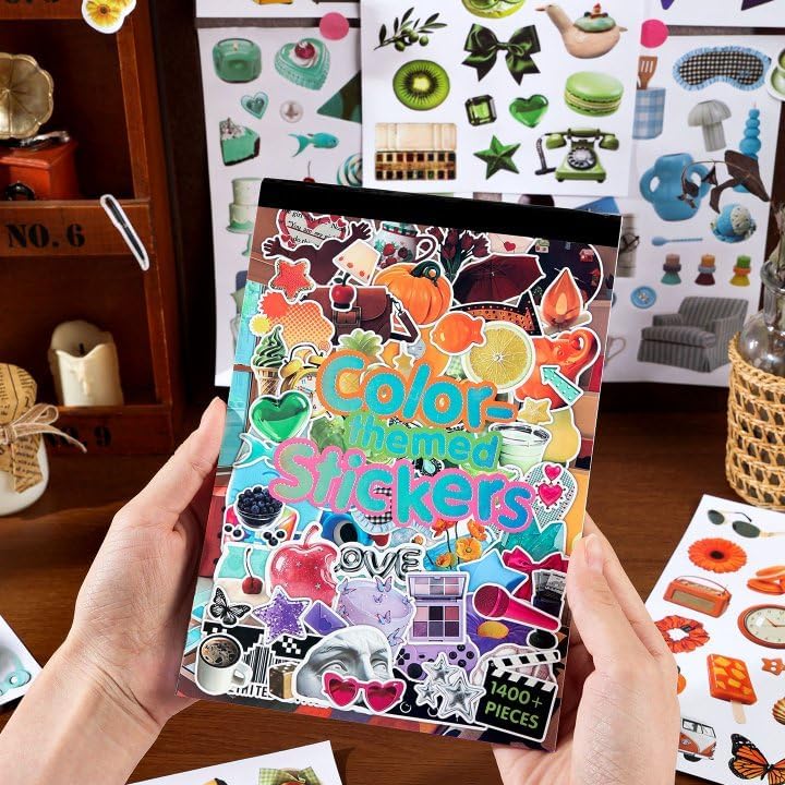 1400Pcs+ Retro Sticker Book for Scrapbook Junk Journal, Color by Unknown