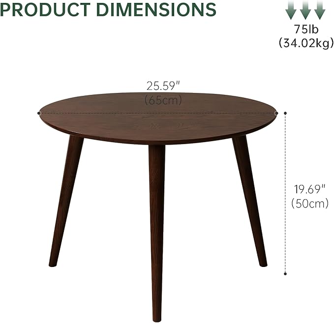 Wayshome Small Oval Coffee Table, 100% Solid Wood Coffee Tables Mid Century Modern Table for Living Room, Side Table End Tables for Home (Walnut Wood Color, 25.59''x17.51''x19.68'')