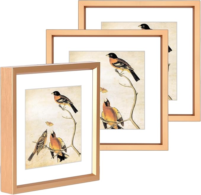 5x5 Picture Frame, Gold Metal Photo Frames with HD Glass, Fits 4x4 with Mat or 5 x 5 without Mat, Display for Wall and Table, 3 Pack