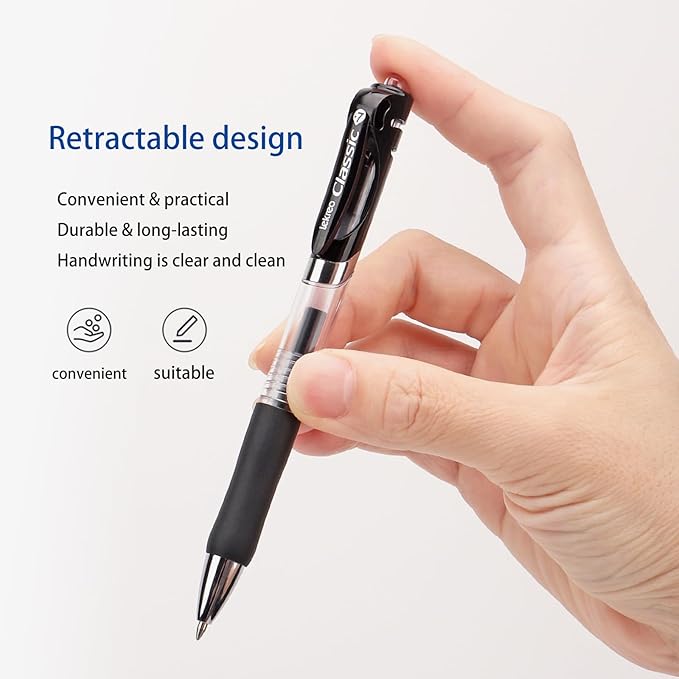 Classic Retractable Gel Roller Pens, 0.7mm Fine Point (Black Ink - 60 Packs)
