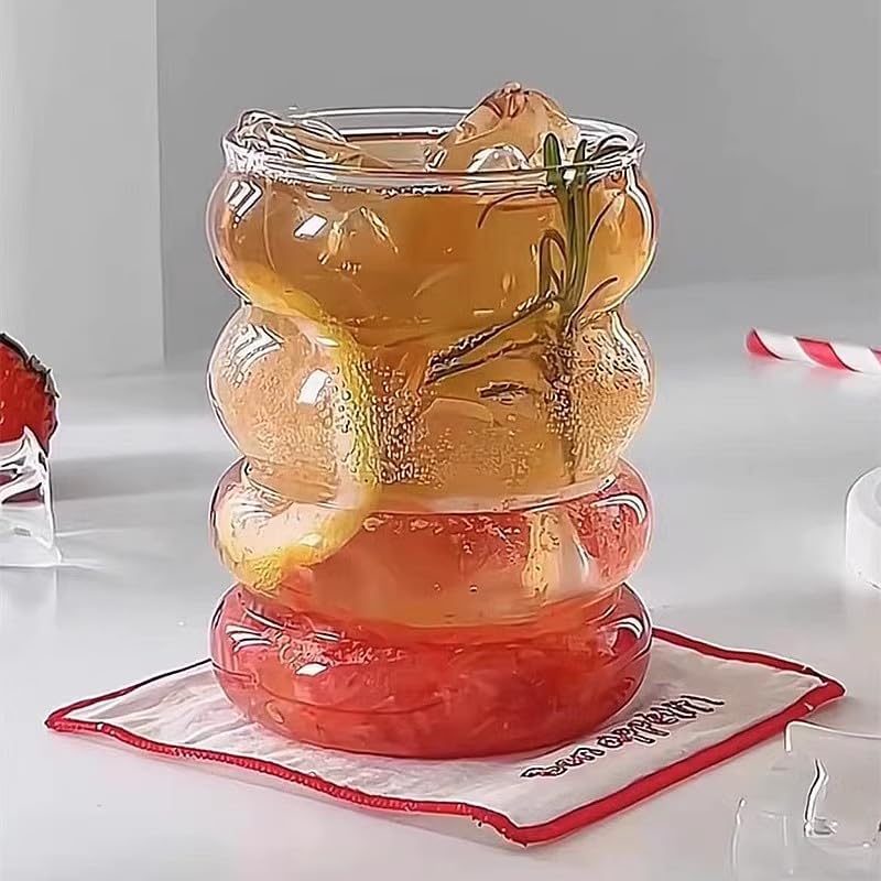 ALINK 16 oz Drinking Glasses with Lids and Straws Set of 4, 16 oz Wave Shape Bubble Glass Cups, Iced Coffee Glasses for Beer, Cocktail, Water Cups with Brush - Image 6