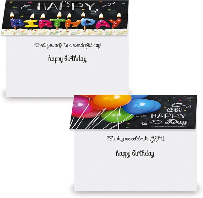 Current Bright Blackboard Birthday Greeting Card Value Pack – Set of 18 (9 Designs), Large 5 x 7 inches, Envelopes Included