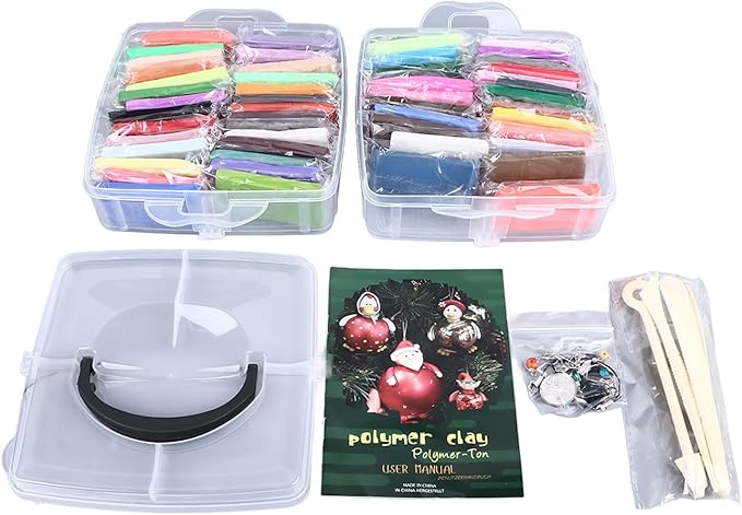 50 Colours Modelling Clay Set, Polymer Clay Starter Kit with 5 Sculpting Tools, Soft Light Safe Easy to Mouldable Air Dry Clay for Children Over 3 Years Old, Creative DIY Art Craft