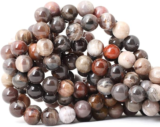35PCS 10mm Natural Silicified Wood Jade Gemstone Round Loose Beads for Jewelry Making DIY Findings 1 Strand 15"