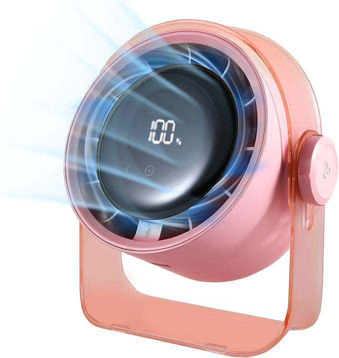 VAVOFO Desk Fan, Small Quiet LED Display Portable USB Fan, 180°Tilt, 100 Speeds, 5 Modes, Rechargeable 3600mAh Battery Operated Table Fans For Office, Bedroom, Outdoor（PINK）