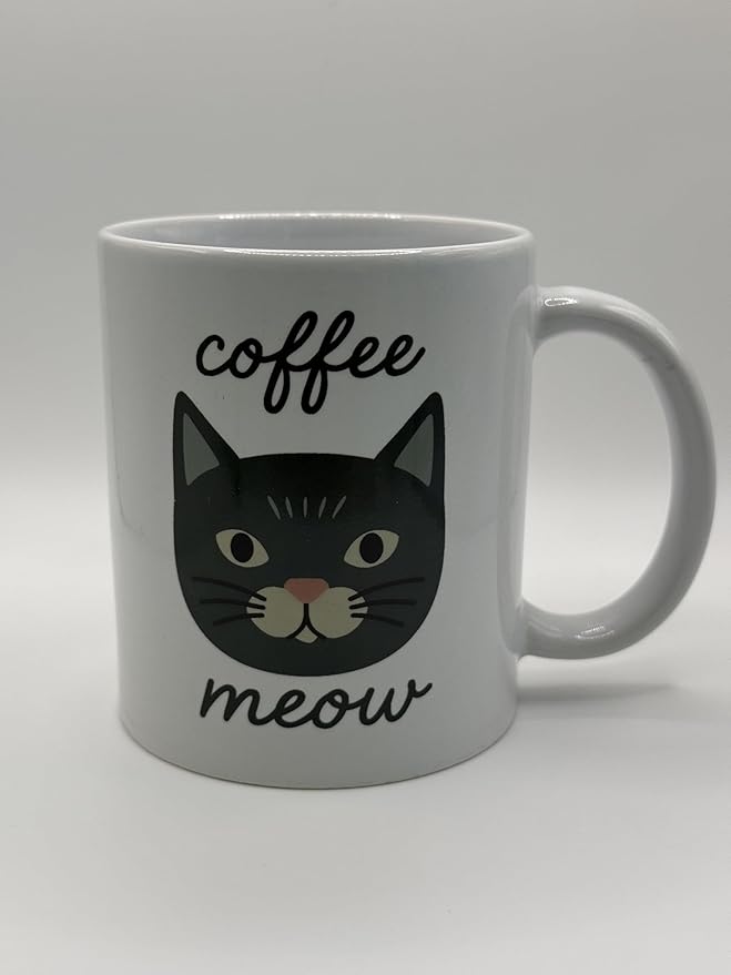 Cute Cat Coffee Mug, White Ceramic Cup with Meow Design