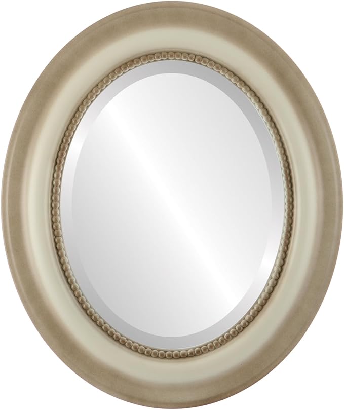 OVALCREST Oval Beveled Wall Mirror for Home Decor - Heritage Style - Taupe - 25x29 Outside Dimensions