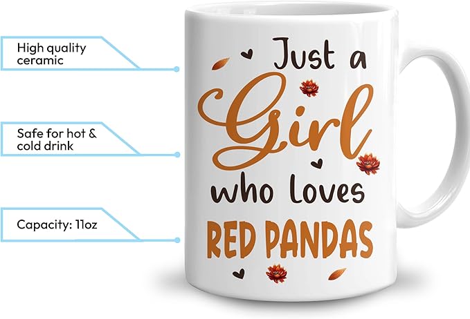 Hyturtle Personalized Cute Red Panda Coffee Mug - Gift For Red Panda Lover - Just A Girl Who Loves Red Pandas - Red Panda Gift For Women - Animal Lover Gift - Custom Coffee Cup Ceramic Mug 11oz 15oz