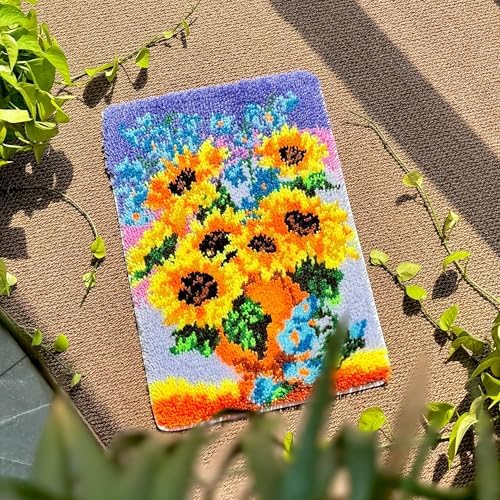 MeoobkCraft Cat Language of Love for Latch Hook Kits for Adults Beginners Sunflower Pre-Printed Latch Hook Rug Kits Embroidery Cross-Stitch for Home Home Decoration 20.47 x 14.96in - Image 2