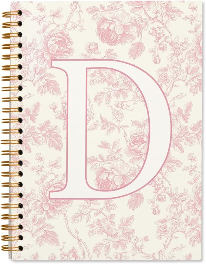 ShowDraven Pink Initial Notebook Journal Embroidered D, Teacher Journal,Aesthetic Notebook, Monogrammed Personalized Stationery Gifts for Women, School Supplies for Girls 5.5x8.3
