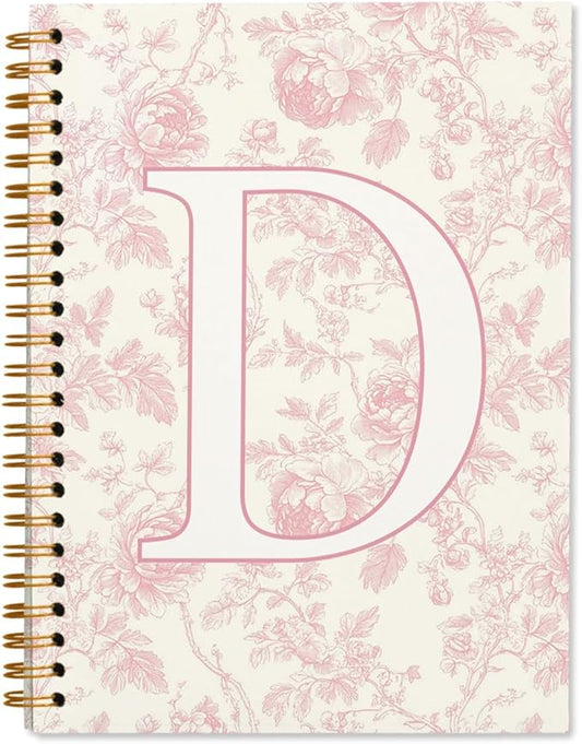 ShowDraven Pink Initial Notebook Journal Embroidered D, Teacher Journal,Aesthetic Notebook, Monogrammed Personalized Stationery Gifts for Women, School Supplies for Girls 5.5x8.3
