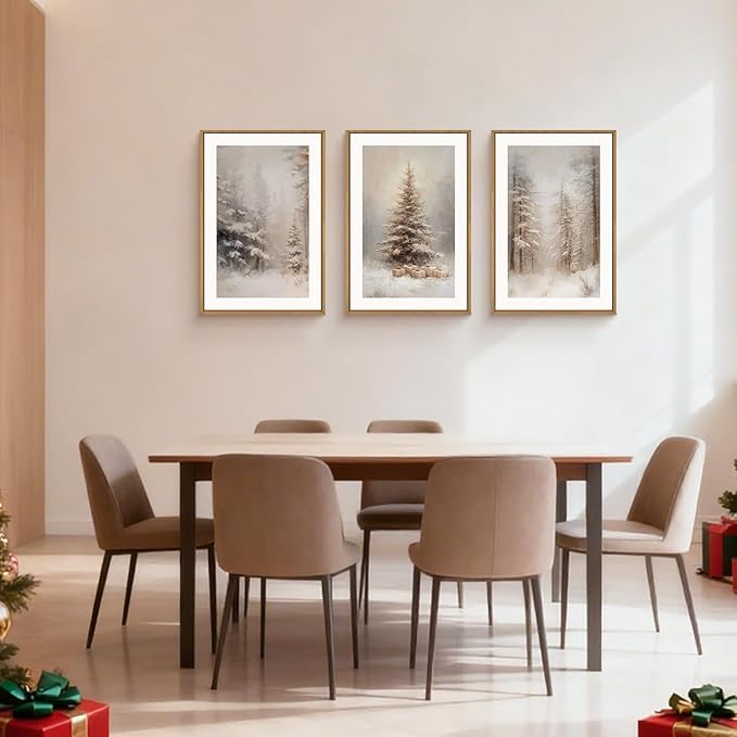 Winter Snowy Forest Landscape Framed Canvas Wall Art Set,Modern Woodland Frosty Scenery Wall Decor,Nature Snow Covered Pine Tree Botanical Artwork for Living Room, Bedroom,Farmhouse- 16"x24"x3