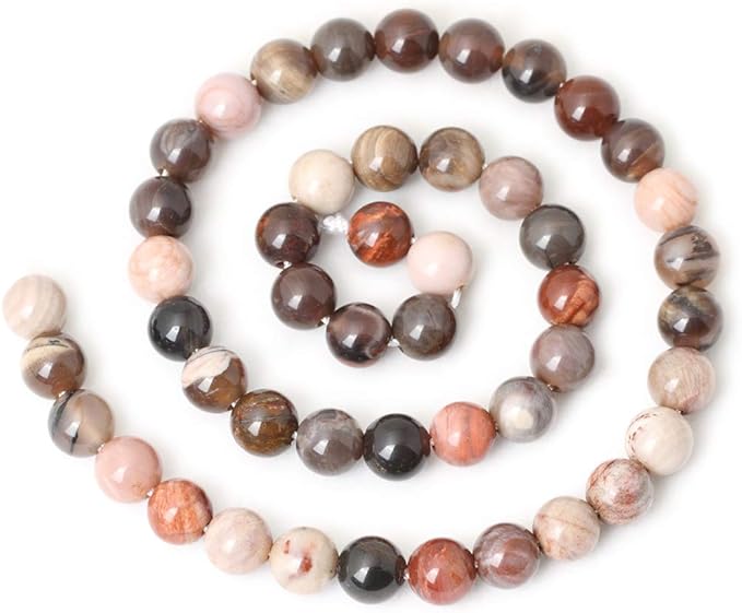 45PCS 8mm Natural Silicified Wood Jade Gemstone Round Loose Beads for Jewelry Making DIY Findings 1 Strand 15"