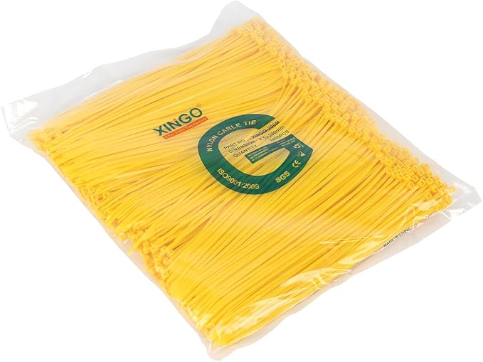 XINGO 1000 PCS 8 inch Cable Zip Ties, 18lb Strength, Small Tie Wraps Self-Locking Nylon Zip Ties for Indoor and Outdoor Use (Yellow)