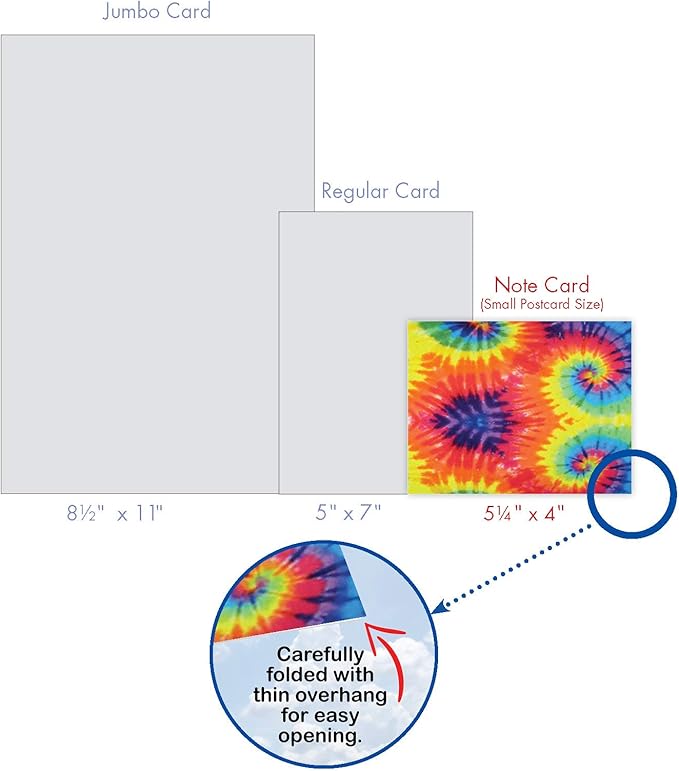 The Best Card Company - 10 Boxed Blank Note Cards Set with Envelopes (4 x 5.12 Inch), Tie Die Retro Fun Note Cards Assorted - To Dye For M6593OCB