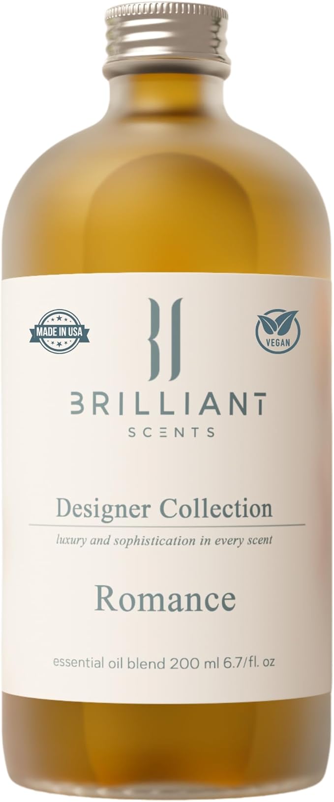 Brilliant Scents Romance Fragrance Oil 200ml - Premium Diffuser Oil for Home, Office, Hotels - Long Lasting, Plant-Based, Meets IFRA Standards, USA-Made - Saffron, Jasmine, Amber