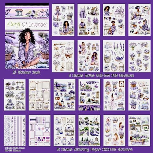 Lavender Cottagecore Sticker Book, 20 Sheets Junk Journal Stickers - Image 3