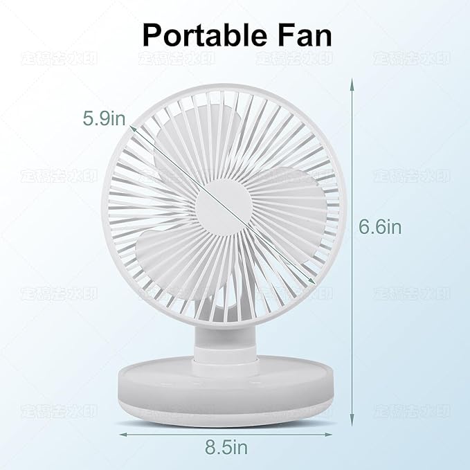 Small Desk Fan With Night Light, Auto Oscillating Table Fan With 3000mAh Rechargeable Battery, USB Personal Fan With 4 Speeds Wind, Adjustable Fan For Home, Office Bedroom, Camping (white)