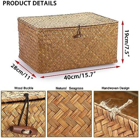 Hipiwe Wicker Shelf Baskets Bin with Lid Handwoven Storage Basket, X-Large - Image 5