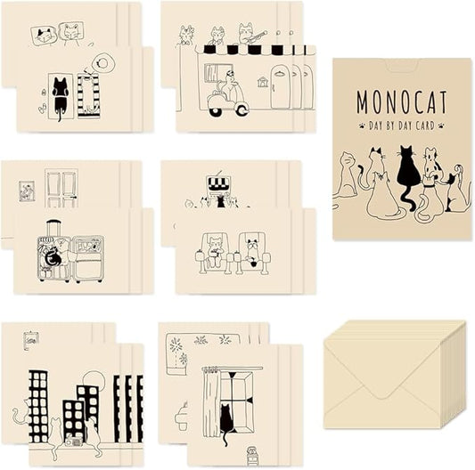 Monolike Day by Day Card, 110 Monocat - Mix 48 Mini Single cards, 24 envelopes Package