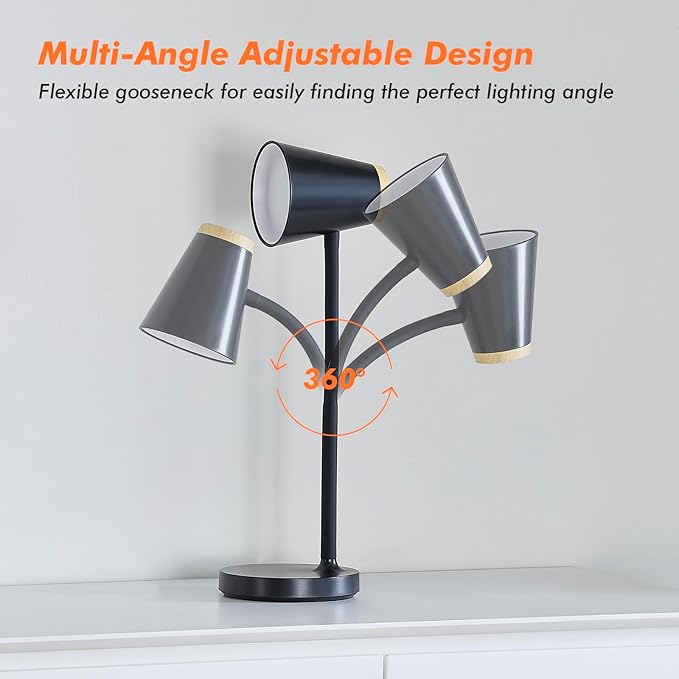 Desk Lamp for College Dorm Room - Small LED Desk Lamp Touch Dimmable Reading Light for Home Office - Adjustable Flexible Gooseneck Table Lamp for Bedside Bedroom Nightstand Black