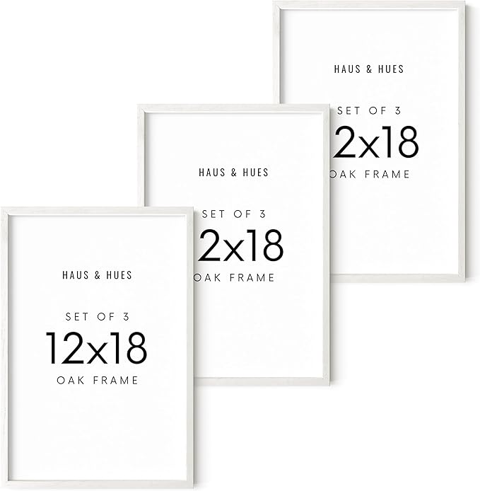 HAUS AND HUES White Oak Wood 12x18 Picture Frames - Set of 3, Gallery Frames for Posters and Wall Display