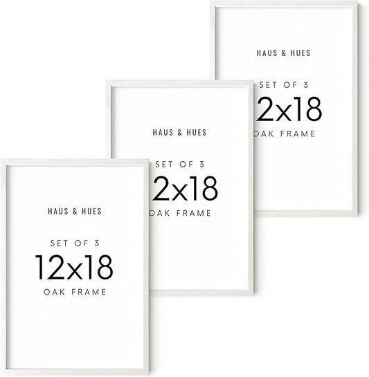 HAUS AND HUES White Oak Wood 12x18 Picture Frames - Set of 3, Gallery Frames for Posters and Wall Display