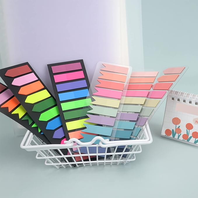 Temiary 1200 Pieces Transparent Sticky Index Tabs, Page Markers for Annotating Books, Translucent Arrow Flag Tab Colored Sticky Notes for Bookmarks Bible Tabs Notebook School Supplies