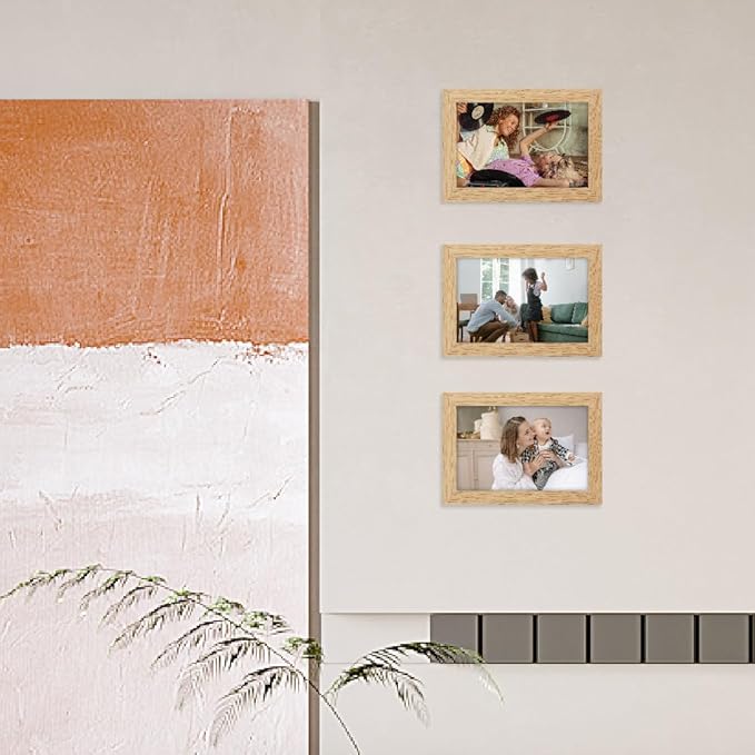 Memory Island 4x6 Photo Frames for Wall and Tabletop Display, 4 by 6 Natural Wood Grain Picture Frames with HD Plexiglass, Set of 15