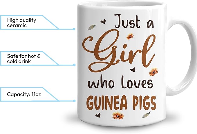 Hyturtle Personalized Cute Guinea Pig Coffee Mug - Custom Name Mug, Just A Girl Who Loves Pigs - Animal Lover's Gift, 11oz - 15oz