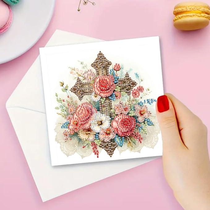 Ceitura 6Pcs DIY Diamond Art Painting Crafts Rhinestone Painting Greeting Card Making Kit Postcard for Holiday Christmas New Year Party Favors (Faith Cross)