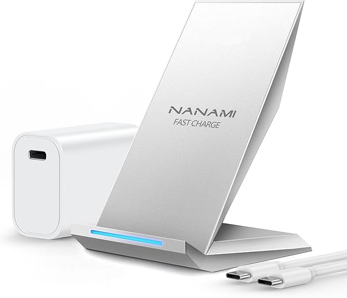 NANAMI Fast Wireless Charger, Qi Certified Charging Stand[with 20W PD Adapter] 7.5W Compatible with iPhone 17/17 Air/16/15/14/13/1,10W for Samsung Galaxy S25/S25 Ultra/S24/S23/S22/S21/S20/S10/Note 20