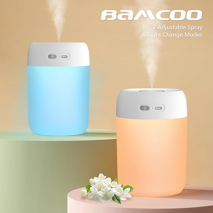 Portable Small Humidifier, 650ml Colorful Mini Humidifier for Bedroom, Office Desktop, Baby Room, Plants, Cool Mist Humidifiers(White)