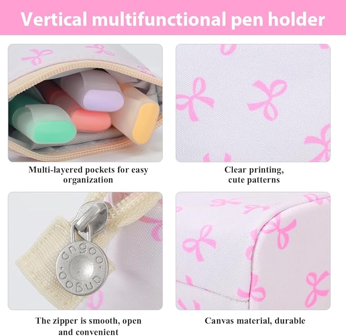 KPX Cute Standing Pencil Case Pen Holder for Kids, Pop Up Stand UP Bubble Tea Pen Organizer Kawaii Stationary for Christmas Holiday New Year Office (Bow)