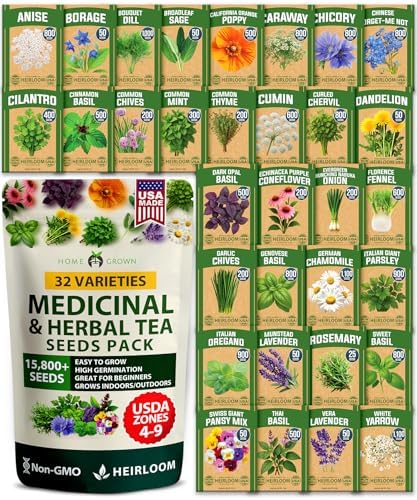 HOME GROWN 32 Medicinal Herb & Tea Variety Seeds Garden Kit by HOMEGROWN