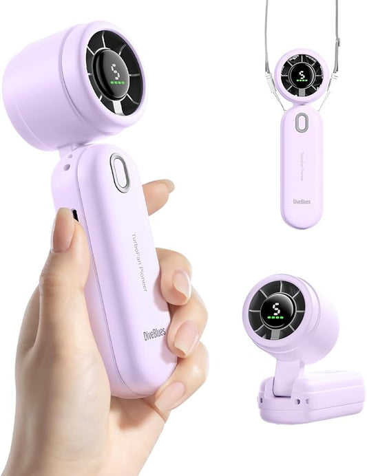 Diveblues High-Speed Portable Handheld Turbo Fan, USB Rechargeable Battery Powered, Small Portable Pocket Fan for Travel, Outdoor, Home, Office, Concerts, Lash, Gift for Women(Pruple)