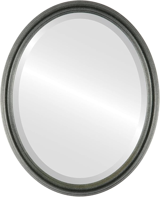 OVALCREST Oval Beveled Wall Mirror for Home Decor - Saratoga Style - Black Silver - 18x22 Outside Dimensions