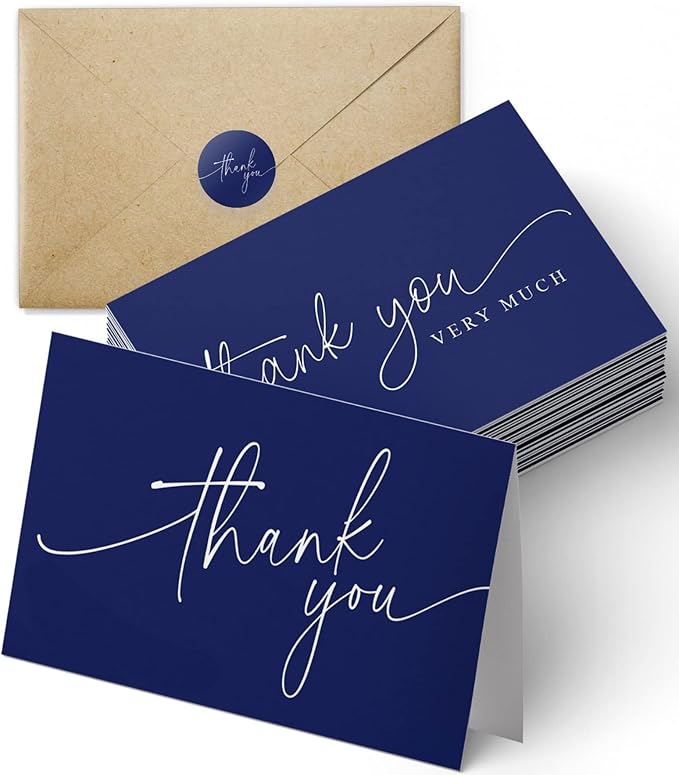 Thank You Cards | Bulk Greeting Cards | 100 Pack (Navy Blue)