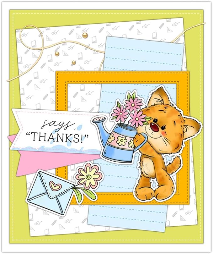 Orange Cat Flower Gift Stamps and Cutting Dies for Card Making DIY Transparent Silicone Clear Stamp and Metal Die Cuts Sets for Scrapbooking Paper Greeting Cards Decor Seals Craft Supplies