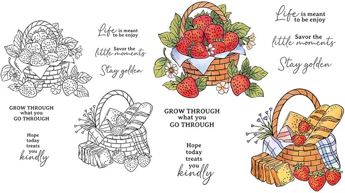 Strawberry Bread Basket Stamps and Cutting Dies for Card Making DIY Transparent Silicone Clear Stamp and Metal Die Cuts Sets for Scrapbooking Paper Greeting Cards Decor Seals Craft Supplies