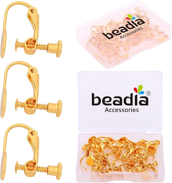18K Gold Plated Screw Earring Clips Flat 13x17mm 20pcs for Jewelry Making Findings