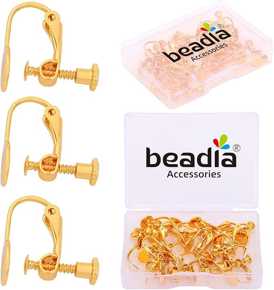 18K Gold Plated Screw Earring Clips Flat 13x17mm 20pcs for Jewelry Making Findings