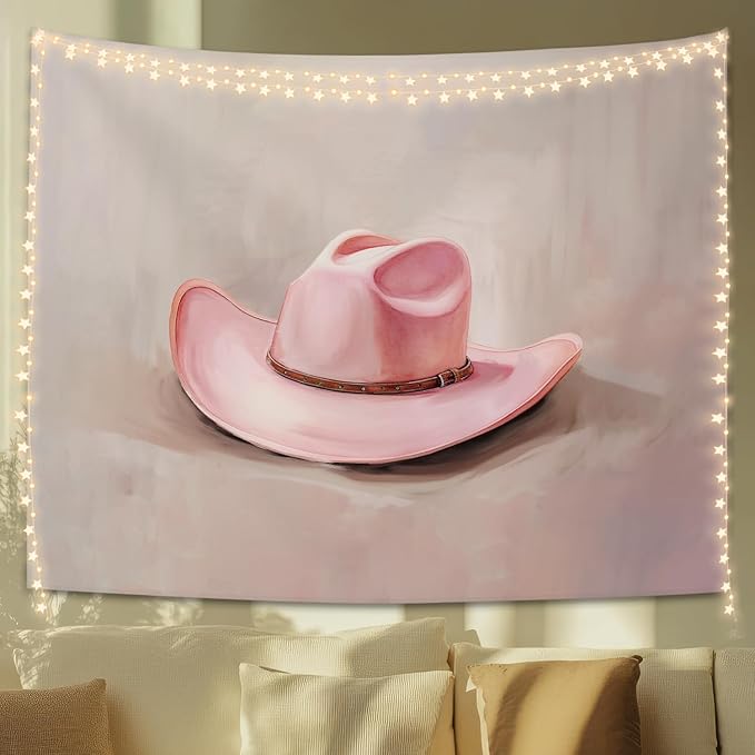 STHTTSW Pink Cowgirl Tapestry, Coastal Cowgirl Tapestries Wall Blanket, Preppy Light Pink Western Wall Hanging Decor for Teen Girl Women College Dorm Apartment Bedroom, 50x60 Inch