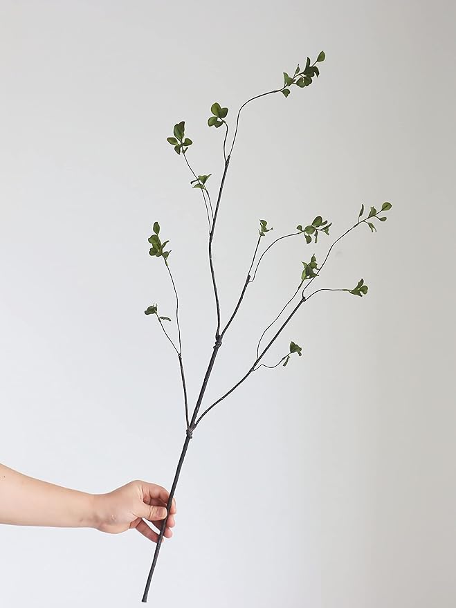 3Pcs 38.8" Faux Greenery Plant Stems and Branches for Tall Vase,Artificial Tree Branches and Twigs for Decoration (Green Leaves & Brown Stem)