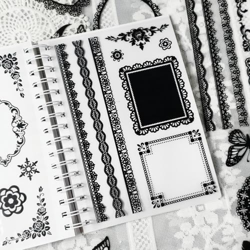 130 Pcs Vintage Black White Lace Scrapbook Stickers - Classic Butterfly Feather Heart Embellishments for DIY Journal Wedding Photo Album Craft Decor, Fade-Resistant Waterproof Reusable - Image 5