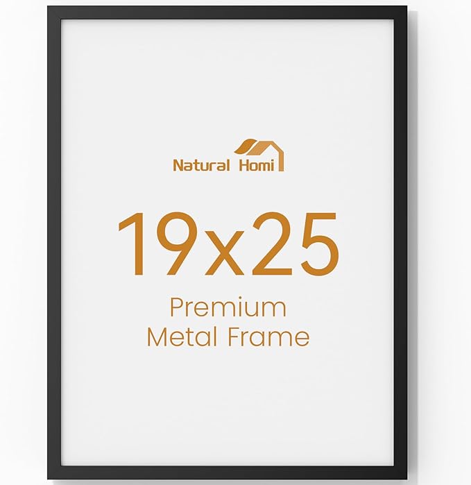 19x25 Aluminum Metal Picture Frame,Tempered Glass Black Large 19 x 25 Poster Frame for Puzzles Photos or Artwork for Wall Gallery Mount Horizontal or Vertical Decor Home,Office,Hotel
