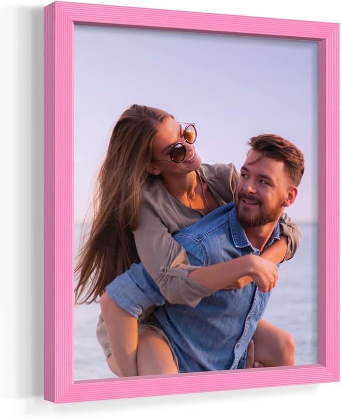 Renditions Gallery Set of 9, 8X10 Custom Photo Prints with Real Wood Picture Frames. Create Personalized Photos with Peel & Stick Photo Frames. Pink Frame