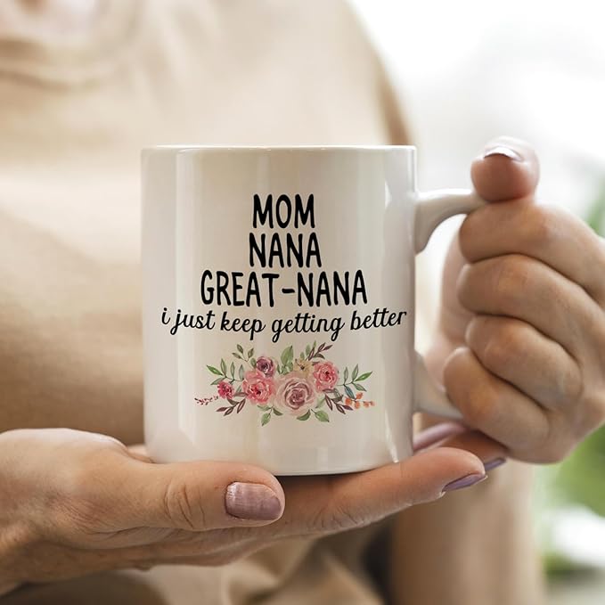 IWXYI Great Nana Coffee Mug - Great Nana Gifts for Birthday Mothers Day, 11oz Floral Mother‘s Day Coffee Mug Ceramic, Mothers Day Gifts