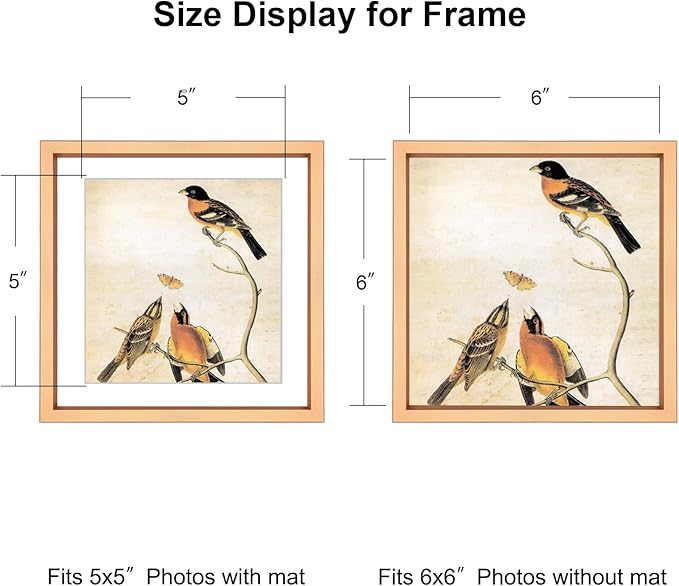 6x6 Picture Frame, Gold Metal Photo Frames with HD Glass, Fits 5x5 with Mat or 6 x 6 without Mat, Display for Wall and Table, 3 Pack