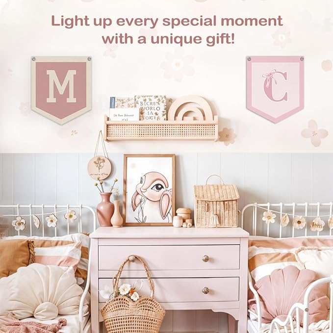 Lacama Pink Initial Personalized Preppy Banner, Baby Shower Decor Gifts, Wall Decor for Women Teen Girl, Vintage Room Decor Toddler Room Bedroom Playroom Front Door Birthday Gift(M)